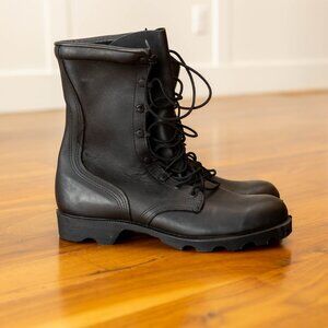 Men's Black Leather Military Combat Jump Boots, size 9.5 R , Steel Toe, New